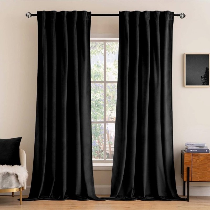 MIULEE Customized Velvet Curtains Luxury Blackout Curtains Thermal Insulated (2 Panels) - Black - Miulee