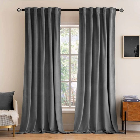 MIULEE Customized Velvet Curtains Luxury Blackout Curtains Thermal Insulated (2 Panels) - Grey - Miulee