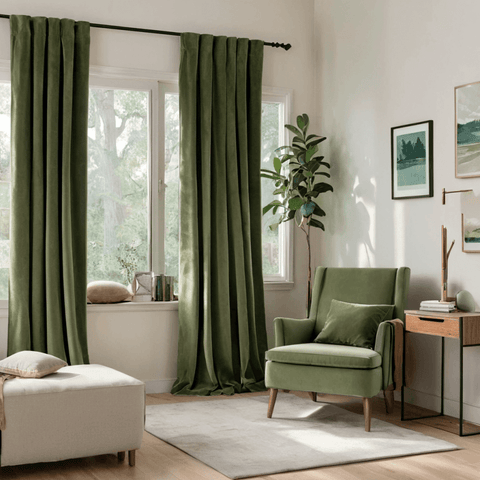 MIULEE Customized Velvet Curtains Luxury Blackout Curtains Thermal Insulated (2 Panels) - Hunter Green - Miulee