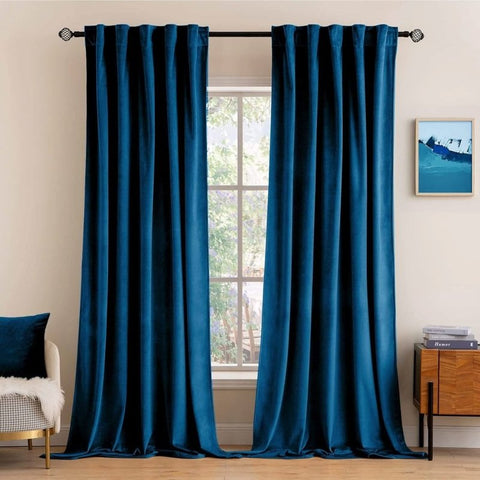 MIULEE Customized Velvet Curtains Luxury Blackout Curtains Thermal Insulated (2 Panels) - Peacock Blue - Miulee