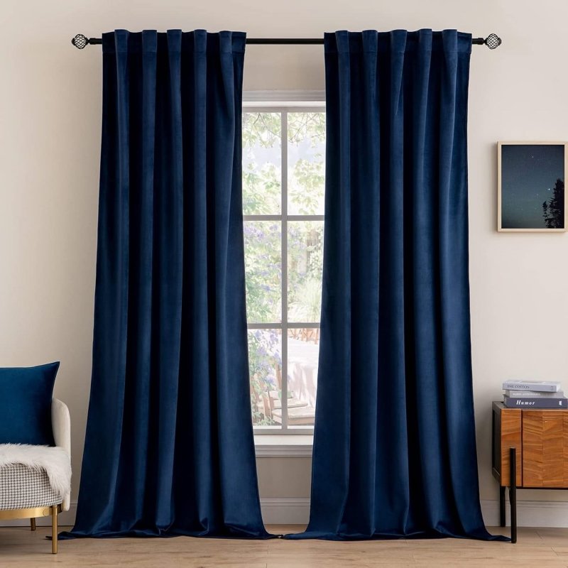 MIULEE Customized Velvet Curtains Luxury Blackout Curtains Thermal Insulated (2 Panels) - Royal Blue - Miulee