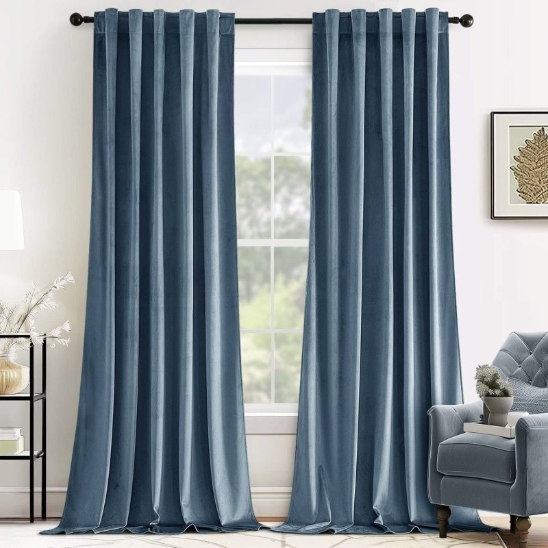 MIULEE Customized Velvet Curtains Luxury Blackout Curtains Thermal Insulated (2 Panels) - Stone Blue - Miulee