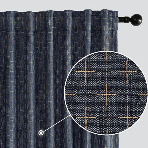 MIULEE Decorative Back Tab Linen Curtains with Geometric Pattern for Living Room Bedroom Farmhouse Rustic Thick Woven Textured Patterned Mudcloth Drapes 96 Inches Long 2 Panels Set, Blue - Miulee