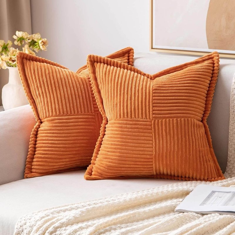 MIULEE Decorative Soft Boho Striped Corduroy Pillow Covers With Textured Splicing (Pack of 2) - Miulee