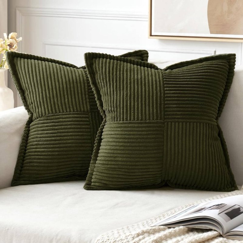 MIULEE Decorative Soft Boho Striped Corduroy Pillow Covers With Textured Splicing (Pack of 2) - Miulee