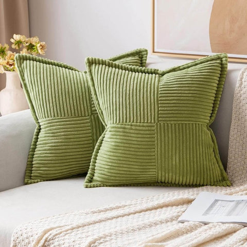 MIULEE Decorative Soft Boho Striped Corduroy Pillow Covers With Textured Splicing (Pack of 2) - Miulee