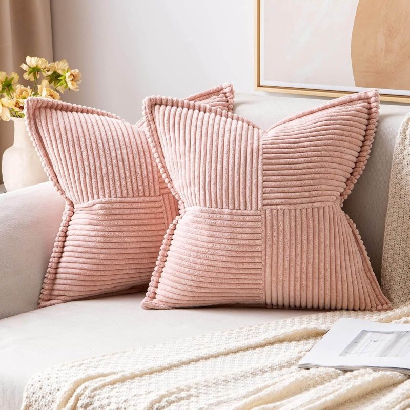 MIULEE Decorative Soft Boho Striped Corduroy Pillow Covers With Textured Splicing (Pack of 2) - Miulee