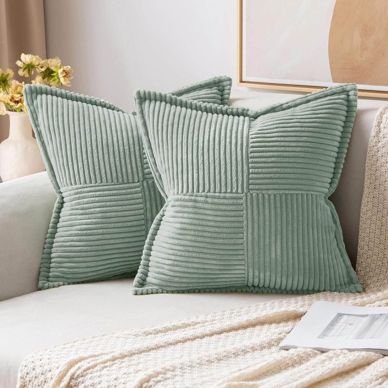 MIULEE Decorative Soft Boho Striped Corduroy Pillow Covers With Textured Splicing (Pack of 2) - Miulee