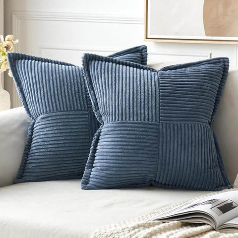 MIULEE Decorative Soft Boho Striped Corduroy Pillow Covers With Textured Splicing (Pack of 2) - Miulee