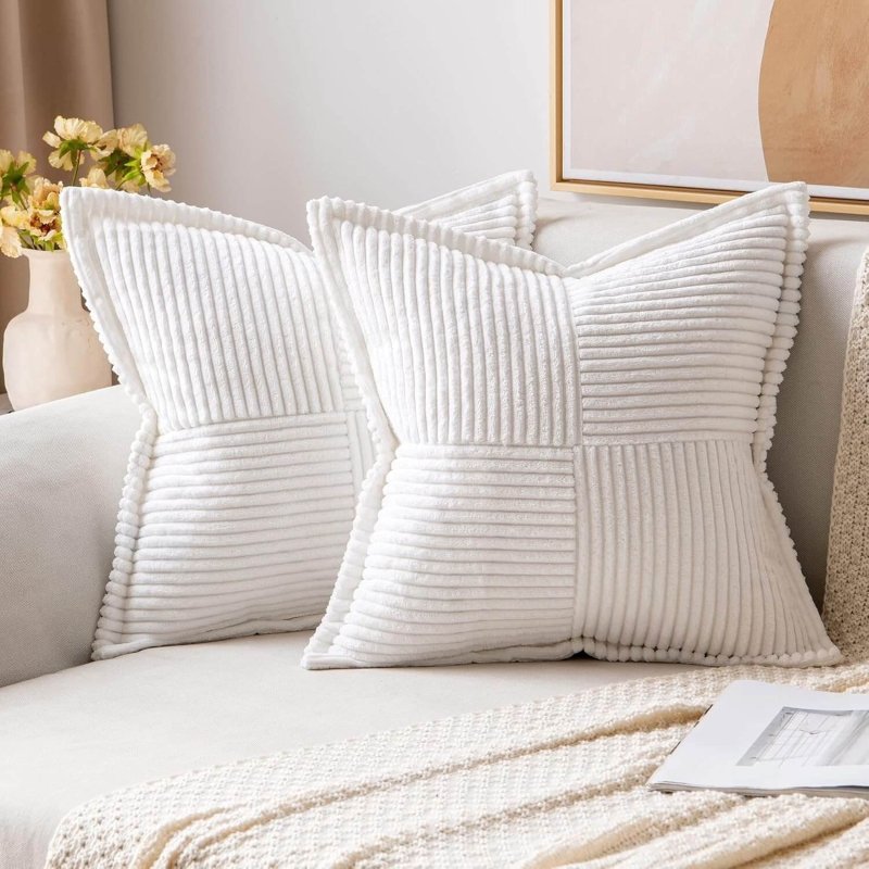 MIULEE Decorative Soft Boho Striped Corduroy Pillow Covers With Textured Splicing (Pack of 2) - Miulee