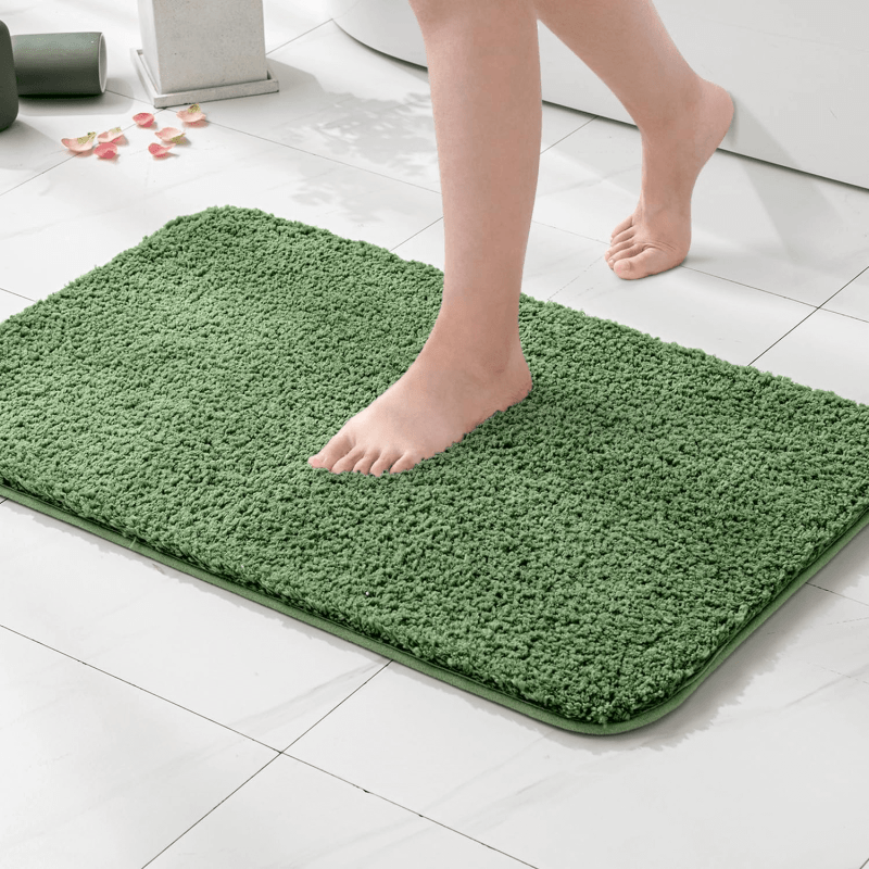 MIULEE Extra Thick Non Slip Bathroom Rug Shaggy Soft Bath Mat Plush Microfiber Absorbent Water for Shower Tub Machine Washable (Moss Green, 20x30 Inches) - Miulee