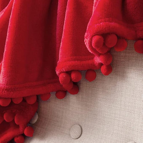 MIULEE Fleece Baby Blanket with Pompom Tassel for Boys, Girls, Kids, Infant, Newborn Soft Flannel Christmas Blanket Cozy Throw Blanket Fuzzy Plush Warm Boho Decor for Crib Stroller Nap 30"x40" Red - Miulee