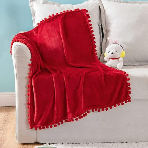MIULEE Fleece Baby Blanket with Pompom Tassel for Boys, Girls, Kids, Infant, Newborn Soft Flannel Christmas Blanket Cozy Throw Blanket Fuzzy Plush Warm Boho Decor for Crib Stroller Nap 30"x40" Red - Miulee