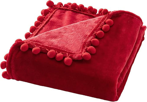MIULEE Fleece Baby Blanket with Pompom Tassel for Boys, Girls, Kids, Infant, Newborn Soft Flannel Christmas Blanket Cozy Throw Blanket Fuzzy Plush Warm Boho Decor for Crib Stroller Nap 30"x40" Red - Miulee