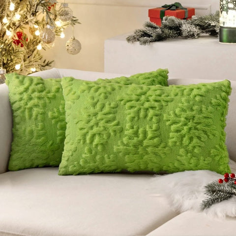 MIULEE Green Throw Pillow Covers Christmas Snowflakes Decorative Pillow Covers 12x20 Inch Soft Plush Faux Wool Pillow Covers Set of 2 Farmhouse Couch Pillows Home Decors for Sofa Livingroom Bed - Miulee