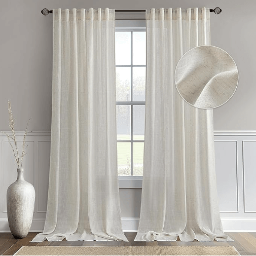 MIULEE Linen Curtains 84 Inch Length for Living Room 2 Panels, Natural Ivory Rod Pocket Back Tab Light Filtering Semi Sheer Boho Soft Linen Window Drapes Farmhouse Burlap Decor Curtains for Bedroom - Miulee