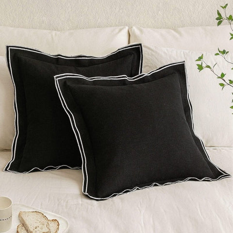 MIULEE Linen Pillow Covers 20x20 Inch Black Decorative Throw Pillow Covers Cozy Boho Farmhouse Cushion Covers for Couch Sofa Bedroom Living Room Home Decor - Miulee