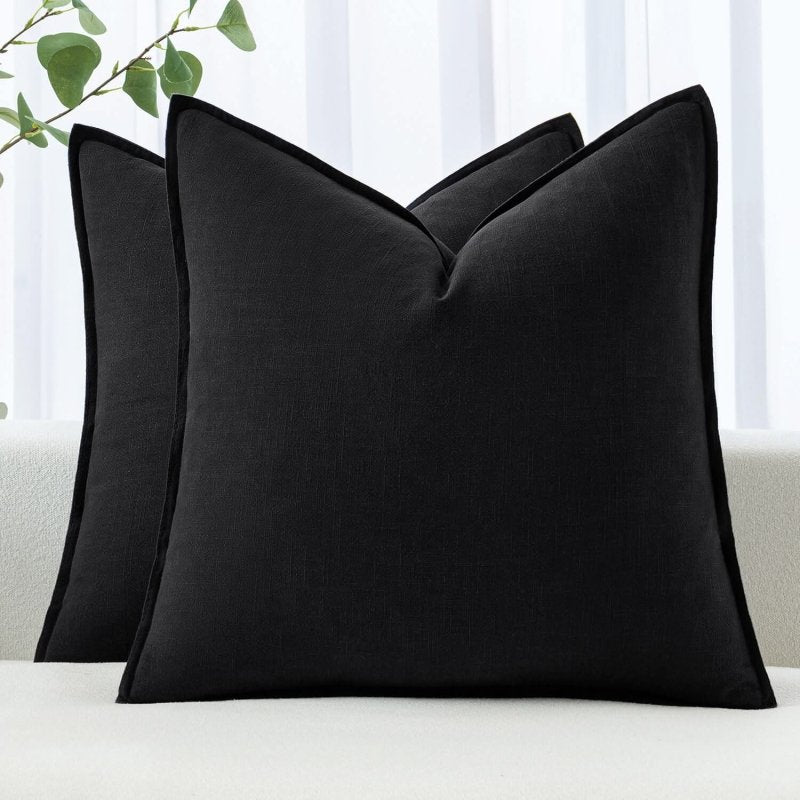 MIULEE Linen Pillow Covers 20x20 Inch Black Decorative Throw Pillow Covers Pack of 2 Soft Accent Farmhouse Couch Pillowcases Modern Home Decors for Sofa Cushion Living Room Bed - Miulee