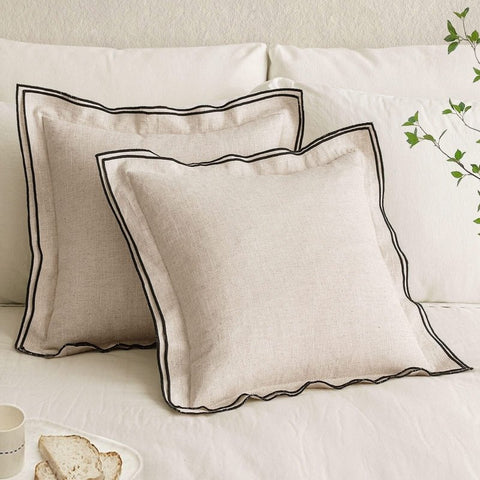 MIULEE Linen Pillow Covers 20x20 Inch Natural Beige Throw Pillow Covers Christmas Cozy Boho Farmhouse Cushion Covers Embroidered Borders for Couch Sofa Bedroom Living Room Home Decor - Miulee