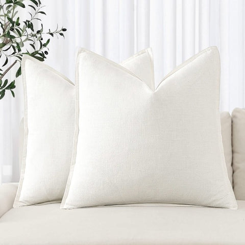 MIULEE Linen Pillow Covers 22x22 Inch Cream White Decorative Throw Pillow Covers Pack of 2 Soft Accent Farmhouse Couch Christmas Pillowcases Modern Home Decors for Sofa Cushion Living Room Bed - Miulee
