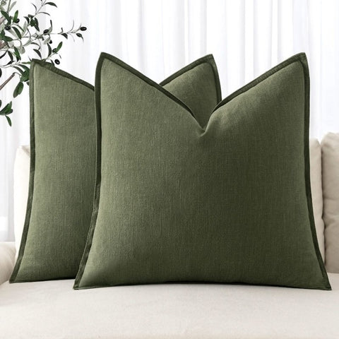MIULEE Linen Pillow Covers 22x22 Inch Dark Olive Green Decorative Throw Pillow Covers Pack of 2 Soft Accent Farmhouse Couch Pillowcases Modern Home Decors for Sofa Cushion Living Room Bed - Miulee