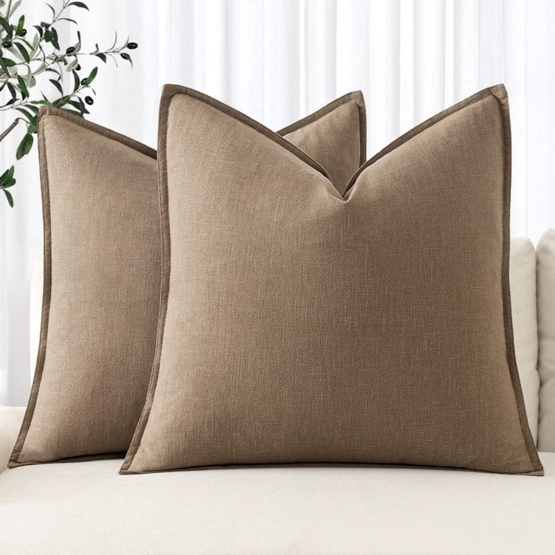 MIULEE Linen Pillow Covers 22x22 Inch Khaki Decorative Throw Pillow Covers Pack of 2 Soft Accent Farmhouse Couch Pillowcases Modern Home Decors for Sofa Cushion Living Room Bed - Miulee