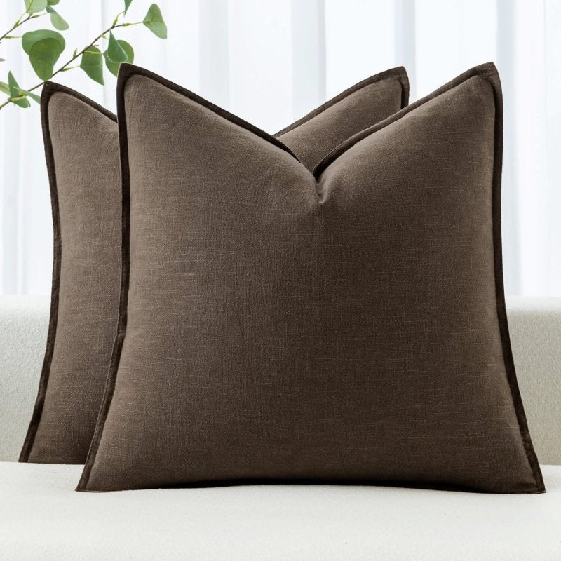MIULEE Linen Pillow Covers 24x24 Inch Dark Coffee Decorative Throw Pillow Covers Pack of 2 Soft Accent Farmhouse Couch Pillowcases Modern Home Decors for Sofa Cushion Living Room Bed - Miulee