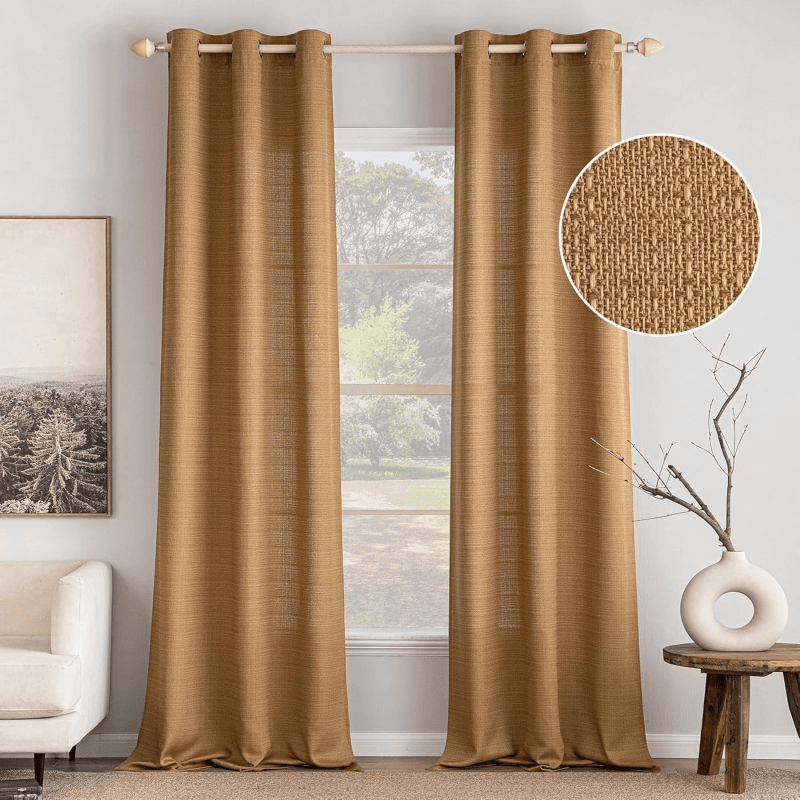 MIULEE Natural Brown Faux Linen Textured Curtains 84 Inch Length 2 Panels Set for Living Room Bedroom Casual Weave Farmhouse Burlap Taupe Semi Sheer Grommet Light Filtering Window Drapes, W37 x L84 - Miulee