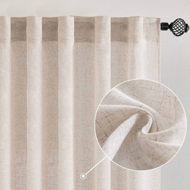 MIULEE Natural White Linen Curtains 108 Inches Long for Bedroom Living Room, Soft Thick Linen Textured Window Drapes Semi Sheer Light Filtering Rod Pocket Back Tab Cream Ivory Modern Look, 2 Panels - Miulee