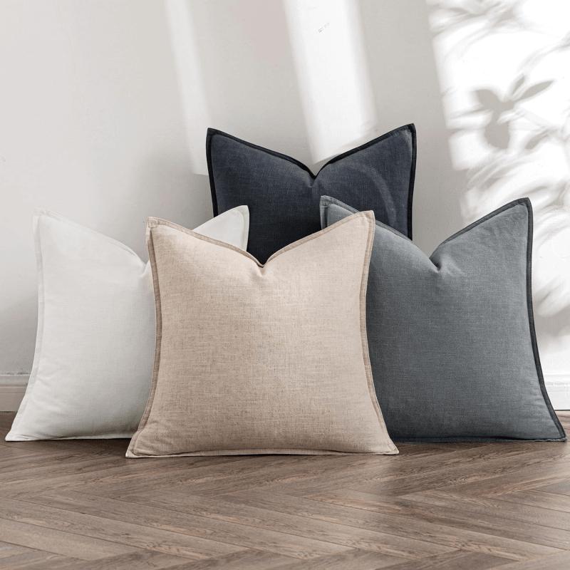 MIULEE Neutral Cream/Gray Linen Pillow Covers Pack of 4 Decorative Nautral Solid Throw Pillow Covers Soft Accent Boho Farmhouse Couch Pillowcases Modern Home Decors for Living Room Bed Sofa 18x18 Inch - Miulee