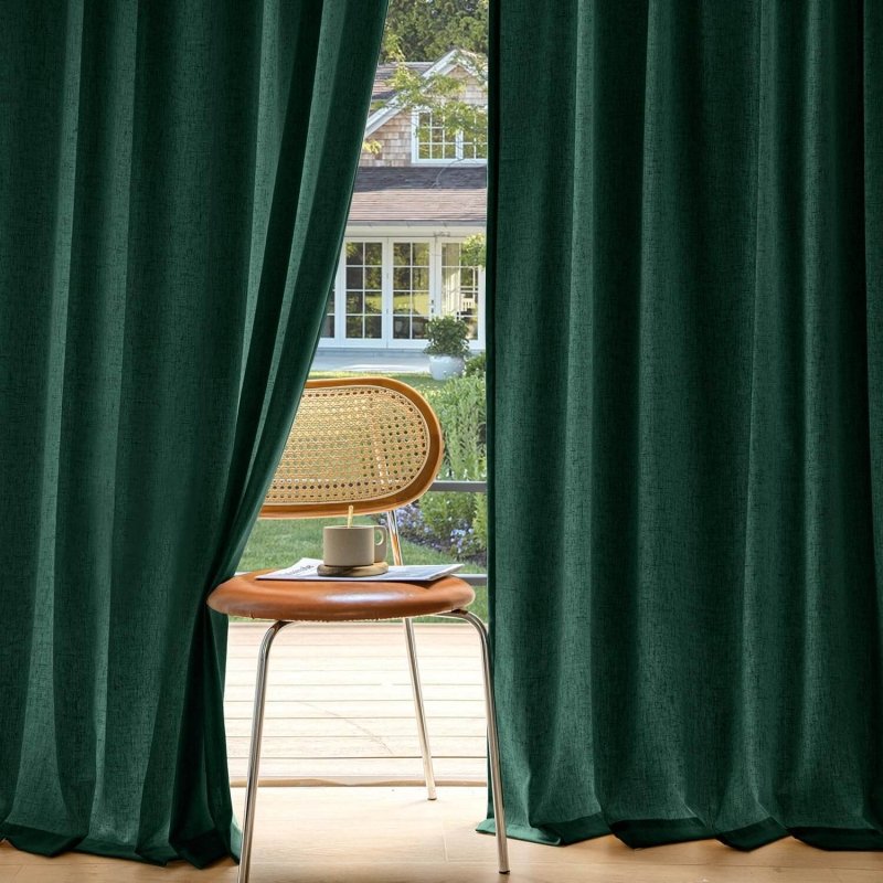 MIULEE Non - See - Through Privacy Linen Curtains 2 Panels, Christmas Emerald Green Light Filtering Window Curtains Textured Back Tab Semi Sheer Drapes for Bedroom Living Room, 52 x 90 Inches Long - Miulee
