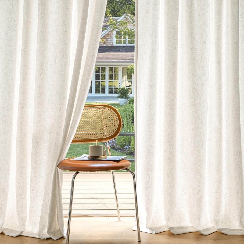 MIULEE Non - See - Through Privacy Linen Curtains 2 Panels, Light Filtering Window Curtains Farmhouse Textured Back Tab Semi Sheer Drapes for Bedroom Living Room, 52 x 90 Inches Long, Natural White - Miulee