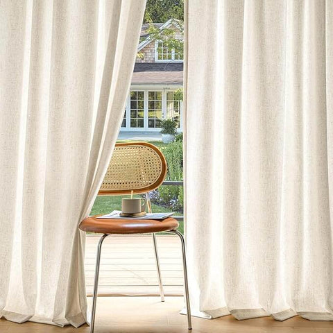 MIULEE Non - See - Through Privacy Linen Curtains 2 Panels, Light Filtering Window Curtains Farmhouse Textured Back Tab Semi Sheer Drapes for Bedroom Living Room, 52 x 90 Inches Long, Cream Ivory - Miulee