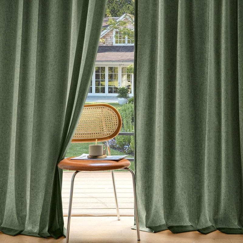 MIULEE Non - See - Through Privacy Linen Curtains 2 Panels, Olive Green Light Filtering Window Curtains Farmhouse Textured Back Tab Semi Sheer Drapes for Bedroom Living Room 84 Inches Long Dark Green - Miulee