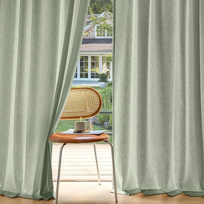 MIULEE Non - See - Through Privacy Linen Curtains 2 Panels, Sage Green Light Filtering Window Curtains 72 Inches Long, Farmhouse Textured Back Tab Semi Sheer Drapes for Bedroom Living Room, Light Green - Miulee