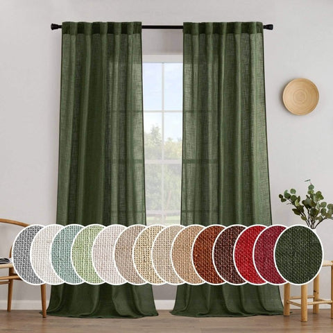 MIULEE Olive Green Linen Curtains 96 Inches Long 2 Panels for Bedroom Living Room, Back Tab & Pleat Tape with Hooks Soft Thick Linen Textured Window Drapes Semi Sheer Light Filtering Farmhouse Decor - Miulee