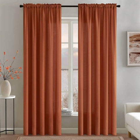 MIULEE Orange Privacy Sheer Curtains That Let Light in 84 Inches Long Non - See - Through Semi Sheer Curtains Light Filtering Window Curtains Fall Decor Drapes for Living Room Bedroom 2 Panels Set - Miulee