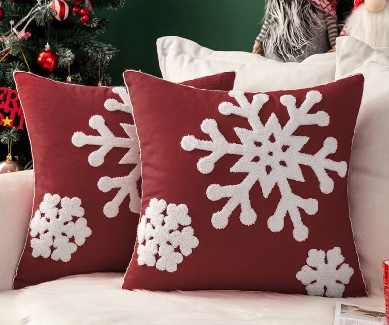 MIULEE Pack of 2 Christmas Decorative Snowflake Throw Pillow Covers Canvas Embroidery Cushion Cases Holiday Decor Soft Pillowcases for Couch Sofa Bedroom Car£¨Burgundy, 18x18in£© - Miulee