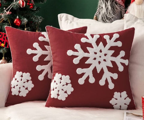 MIULEE Pack of 2 Christmas Decorative Snowflake Throw Pillow Covers Canvas Embroidery Cushion Cases Holiday Decor Soft Pillowcases for Couch Sofa Bedroom Car£¨Burgundy, 18x18in£© - Miulee