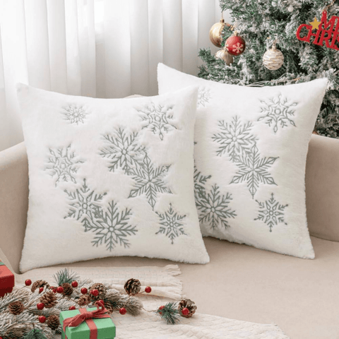 MIULEE Pack of 2 Christmas Decorative Throw Pillow Covers Soft Faux Fur Pillow Cases with Embroidery Snowflake Cute Pillowcases Holiday Decor for Couch Sofa Bedroom, 20 x 20 Inch, Grey - Miulee