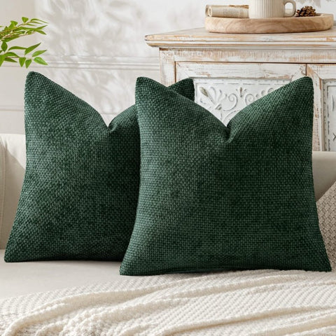 MIULEE Pack of 2 Christmas Green Decorative Pillow Covers 20x20 Inch Soft Chenille Couch Throw Pillows Farmhouse Cushion Covers for Home Decor Sofa Bedroom Living Room - Miulee