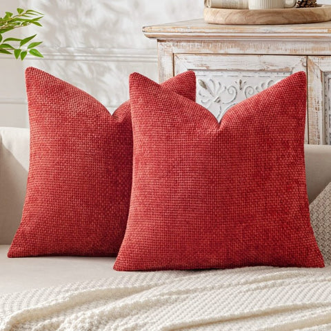 MIULEE Pack of 2 Christmas Red Decorative Pillow Covers 20x20 Inch Soft Chenille Couch Throw Pillows Farmhouse Cushion Covers for Home Decor Sofa Bedroom Living Room - Miulee
