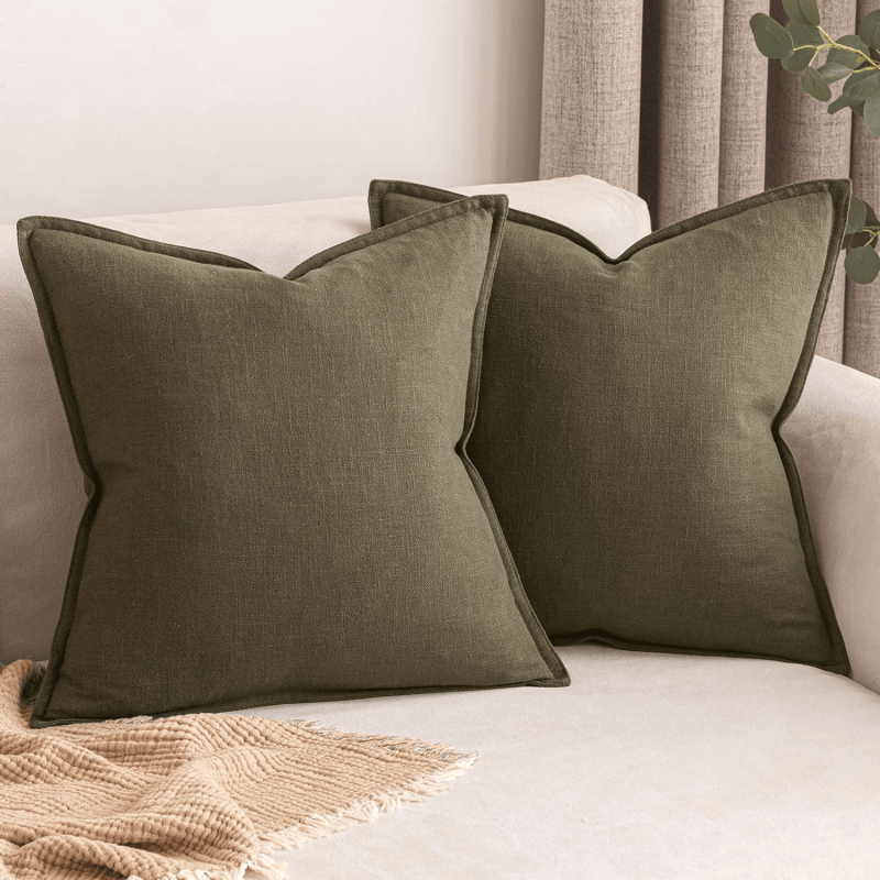 MIULEE Pack of 2 Decorative Linen Pillow Covers 18x18 Inch Olive Green Soild Farmhouse Neutral Throw Pillow Covers Soft Accent Pillowcases Home Decors for Couch Sofa Cushion Living Room Bed - Miulee