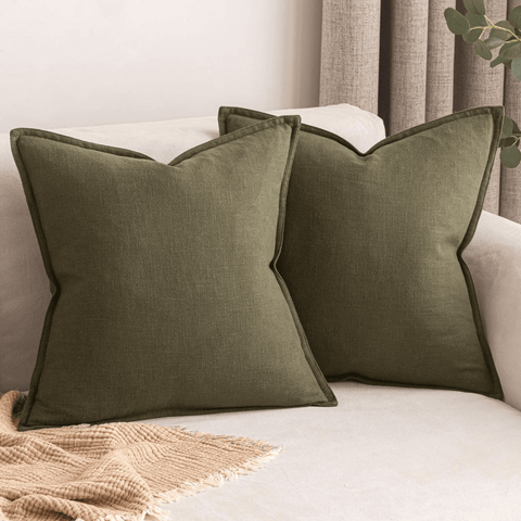 MIULEE Pack of 2 Decorative Linen Pillow Covers 18x18 Inch Olive Green Soild Farmhouse Neutral Throw Pillow Covers Soft Accent Pillowcases Home Decors for Couch Sofa Cushion Living Room Bed - Miulee