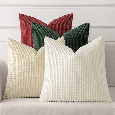MIULEE Pack of 4 Christmas Red and Green Corduroy Decorative Throw Pillow Covers 18x18 Inch Soft Boho Couch Throw Pillows Modern Farmhouse Home Decor for Sofa Living Room Bed - Miulee
