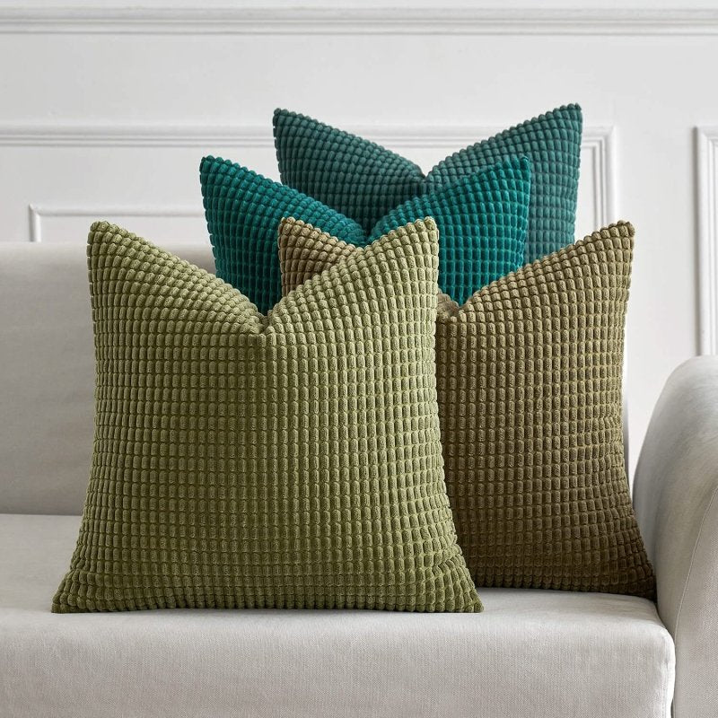 MIULEE Pack of 4 Corduroy Decorative Christmas Throw Pillow Covers 18x18 Inch Soft Boho Couch Throw Pillows Modern Farmhouse Home Decor for Sofa Living Room Bed Retro Green - Miulee