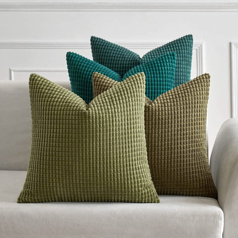 MIULEE Pack of 4 Corduroy Decorative Christmas Throw Pillow Covers 18x18 Inch Soft Boho Couch Throw Pillows Modern Farmhouse Home Decor for Sofa Living Room Bed Retro Green - Miulee