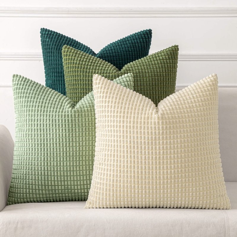 MIULEE Pack of 4 Corduroy Decorative Throw Pillow Covers 18x18 Inch Soft Boho Couch Throw Pillows Modern Farmhouse Home Decor for Sofa Living Room Bed Green - Miulee