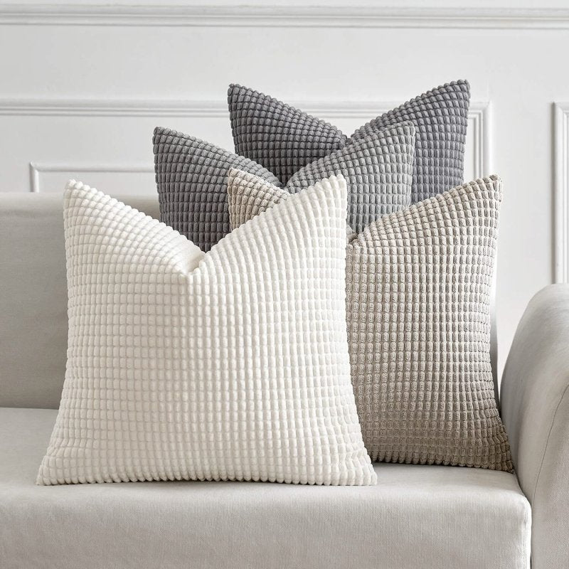 MIULEE Pack of 4 Corduroy Decorative Throw Pillow Covers 18x18 Inch Soft Boho Couch Throw Pillows Modern Farmhouse Home Decor for Sofa Living Room Bed Modern Grey - Miulee