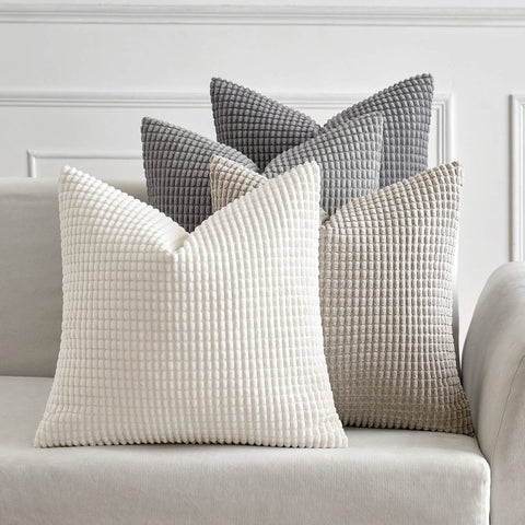 MIULEE Pack of 4 Corduroy Decorative Throw Pillow Covers 18x18 Inch Soft Boho Couch Throw Pillows Modern Farmhouse Home Decor for Sofa Living Room Bed Modern Grey - Miulee
